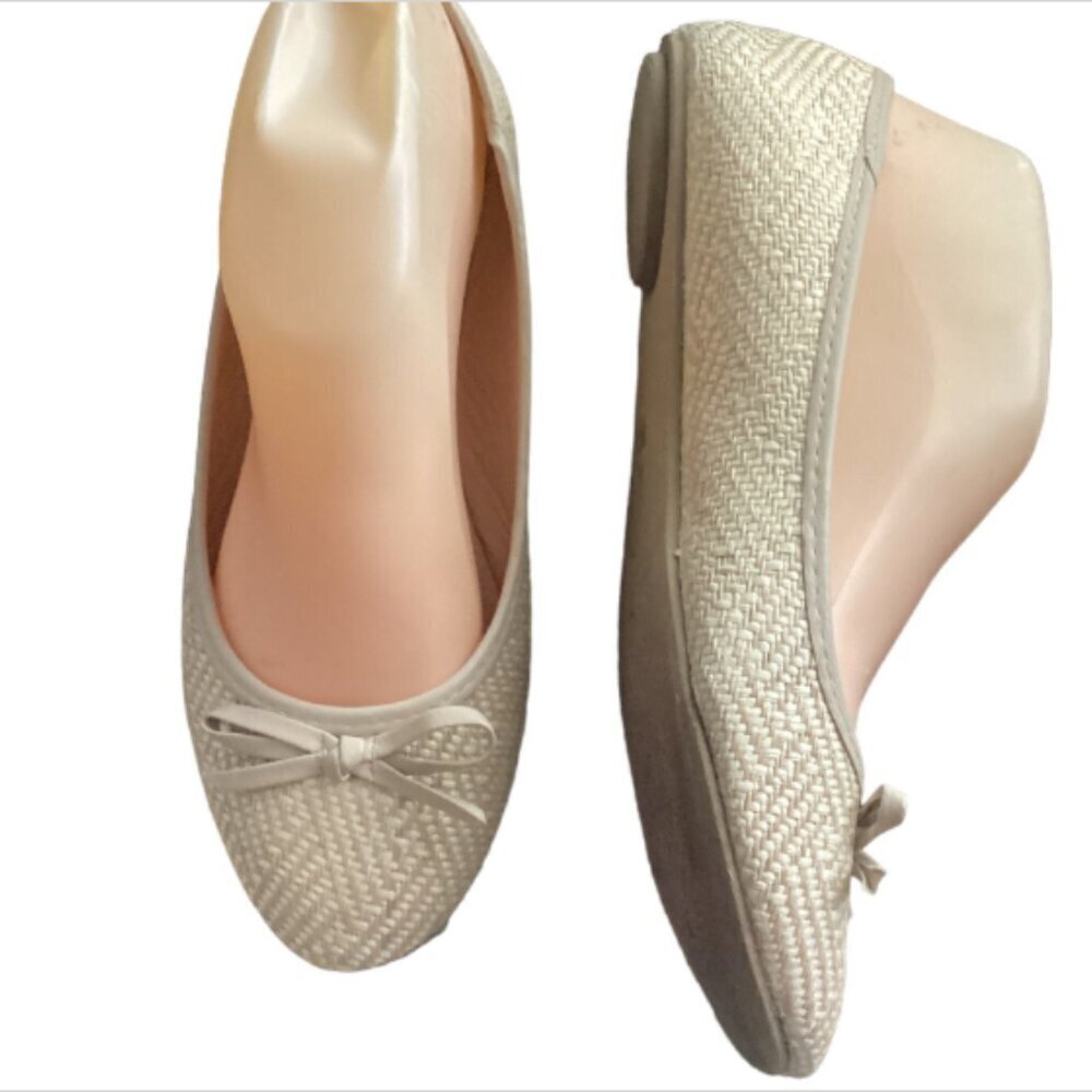 Luo‎ Luo Ballet Flats Twill Weave Shoes Sz 7-1/2 Natural/Beige #51A